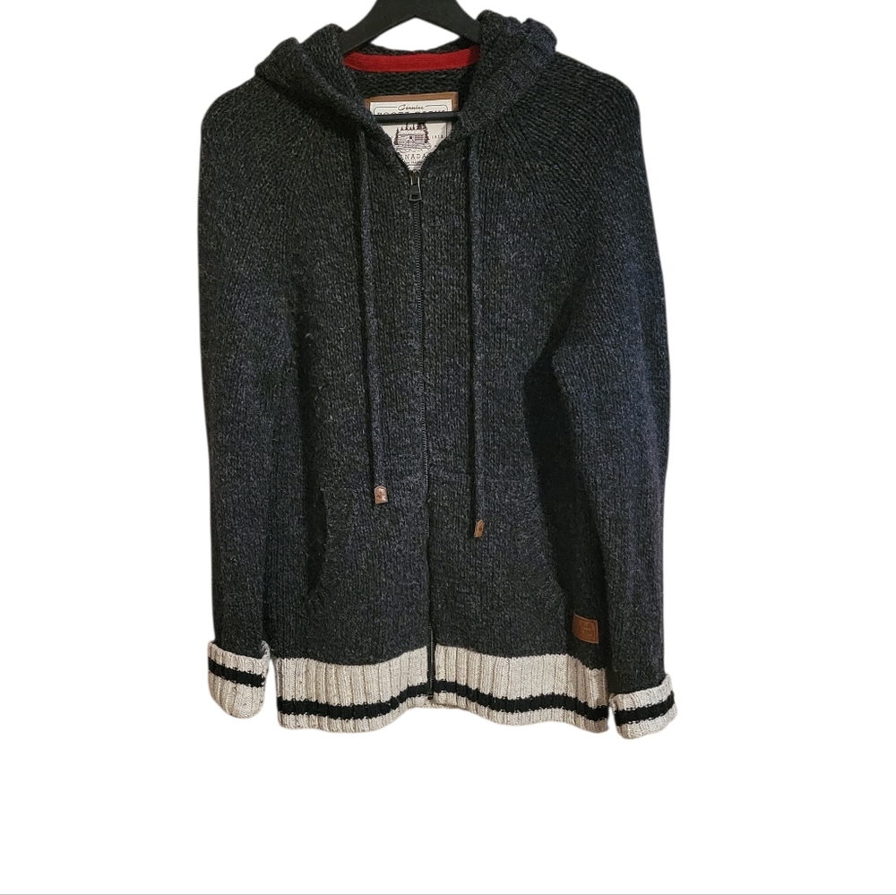 Roots Cabin Canada Gray Wool Blend Full Zip Sweater